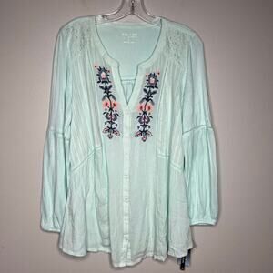 NWT Flutter & Kick Maternity Top Floral Embroidered Lightweight Button Down Boho